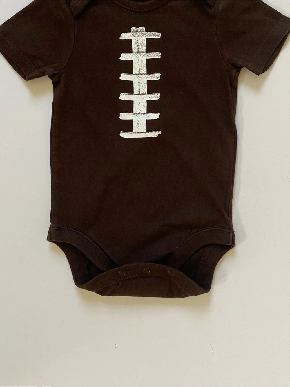 Football Style Bodysuit Size 6 9 Months Brown Cotton Stitching Sporty EUC Mint!